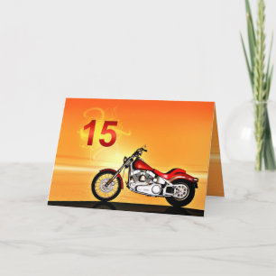 Carte 15e anniversaire Coucher de soleil de moto