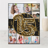 Carte 15e anniversaire Empreinte de léopard Ballons d'or (Devant)