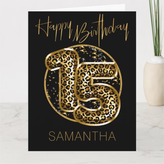 Carte 15e anniversaire Empreinte de léopard Gold Foil Ba (Devant)