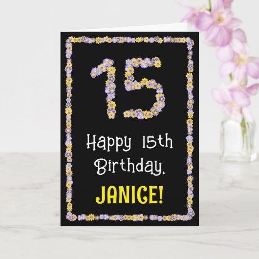 Carte 15e anniversaire : Floral Flowers Numéro, Nom pers (Orchidée)