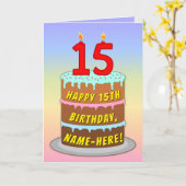 Carte 15e anniversaire — Fun Cake & Candles, avec nom pe (Fleur jaune)