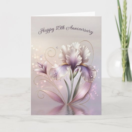 Carte 15e Anniversaire Iris Fleur Avec Etching Or (Devant)