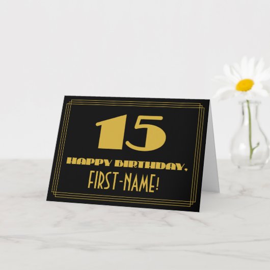 Carte 15e anniversaire : Nom + Art Déco Inspiré Look "15 (Petite plante)