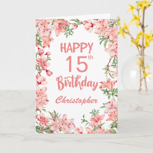 Carte 15e anniversaire Peach Peonies rose Aquarelle Flor (Fleur jaune)