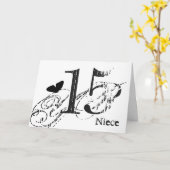 Carte 15e anniversaire pour une nièce, papillon noir, te (Fleur jaune)