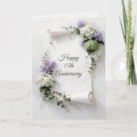 Carte 15th Anniversary Scroll Lilacs and Hydrangeas (Devant)
