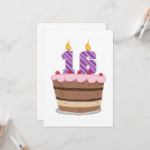 Carte 16 ans sur le gâteau d'anniversaire (Devant/Arrière en situation)