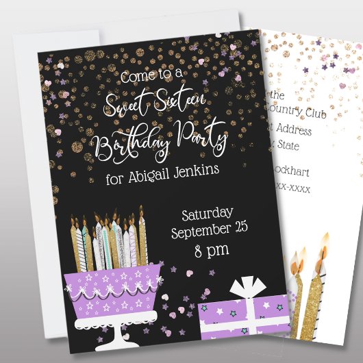 Carte 16 Parties scintillant gâteau et bougies