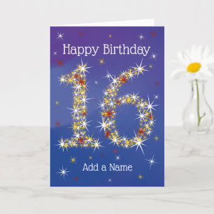 Carte 16e anniversaire - 16 en étoiles - Bleu - Âge Seiz