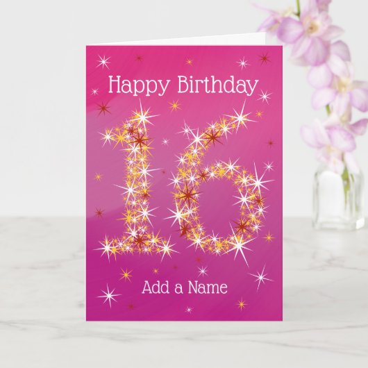 Carte 16e anniversaire - 16 en étoiles - rose - 16 ans (Orchidée)