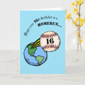 Carte 16e Anniversaire Baseball Home Run (Fleur jaune)