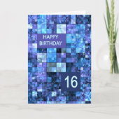 Carte 16e anniversaire, Carrés bleus, (Devant)