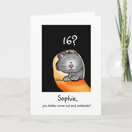 Carte 16e anniversaire Chat-Personnaliser avec âge et no (Devant)