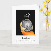 Carte 16e anniversaire Chat-Personnaliser avec âge et no (Fleur jaune)