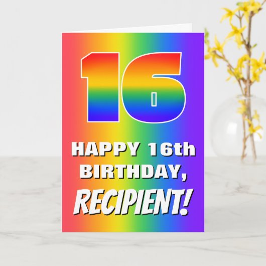 Carte 16e anniversaire : coloré, amusant Motif arc-en-ci (Fleur jaune)