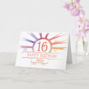 Carte 16e anniversaire - coucher de soleil multicolore à