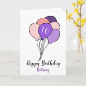 Carte 16e anniversaire de la bande de ballons roses et v (Fleur jaune)