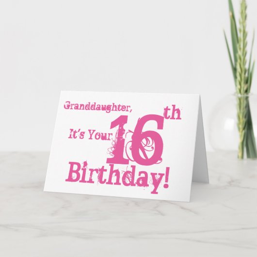 Carte 16e anniversaire de la petite-fille en rose. (Devant)