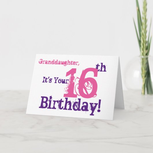 Carte 16e anniversaire de la petite-fille en violet, ros (Devant)