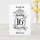 Carte 16e Anniversaire de Mariage Roses Noires et Blanch (Fleur jaune)
