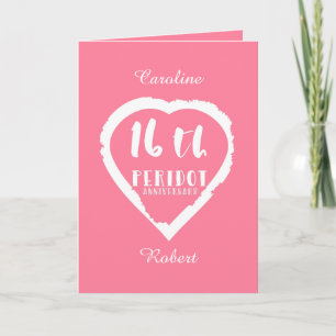 Carte 16e anniversaire de mariage traditionnel péridot