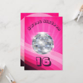 Carte 16e anniversaire Disco Dance Musique Pink Invitati (Devant/Arrière en situation)