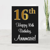 Carte 16e anniversaire ~ Elégant luxe Faux Gold Look # (Devant)