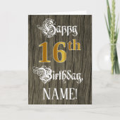 Carte 16e anniversaire : Faux Gold Look + Faux Wood Moti (Devant)
