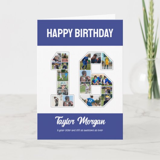 Carte 16e anniversaire Numéro 16 Collage photo (Devant)