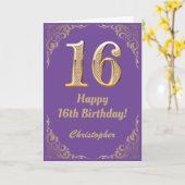 Carte 16e anniversaire Parties scintillant violet et or  (Fleur jaune)