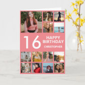 Carte 16e anniversaire Photo Collage 13 Photos Rose & Bl (Fleur jaune)