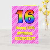 Carte 16e anniversaire : Pink Stripes & Hearts, Arc en c (Fleur jaune)