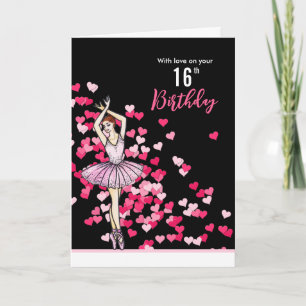Carte 16e anniversaire Voeux Ballerina Robe rose