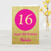 Carte 16e Joyeux anniversaire Hot rose et Parties scinti (Fleur jaune)