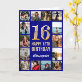 Carte 16e Joyeux anniversaire Marine Blue & Gold Photo C (Fleur jaune)
