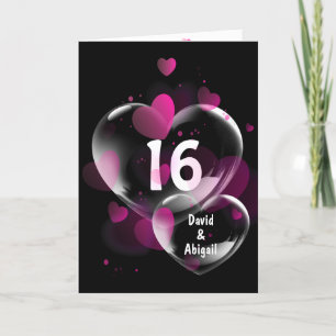 Carte 16ème Anniversaire Bulles cardiaques sur Noir