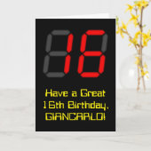 Carte 16ème anniversaire : Rouge Digital Horloge Style " (Fleur jaune)