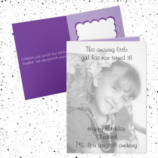 Carte 16ème extraordinaire nom violet photo d'anniversai