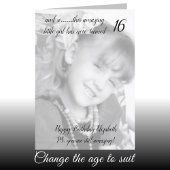 Carte 16ème photo d'anniversaire gris et noir encore ext
