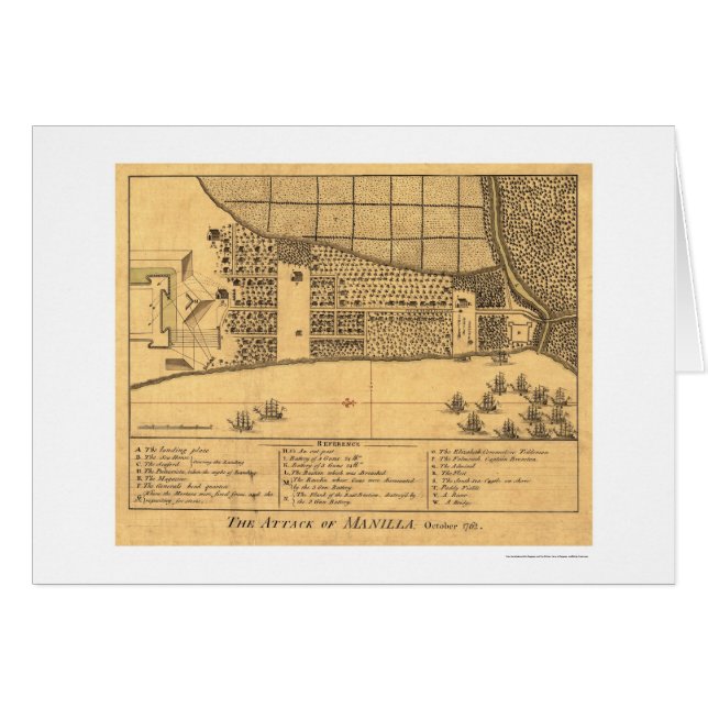 Carte 1762 d'attaque de Manille Philippines (Devant horizontal)