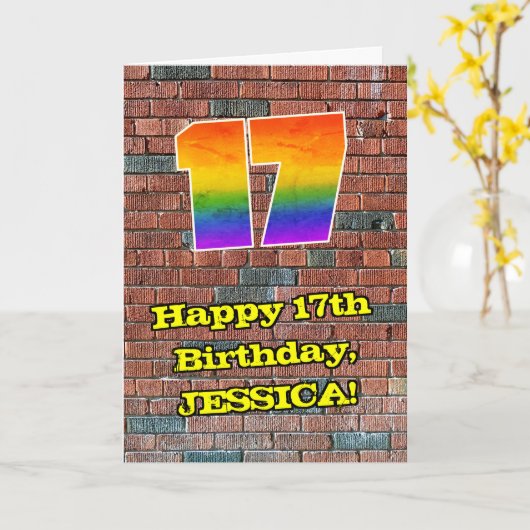 Carte 17e anniversaire : Arc-en-ciel amusant inspiré par (Fleur jaune)