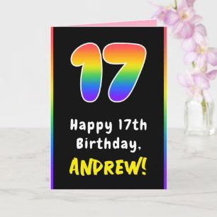 Carte 17e anniversaire : Arc-en-ciel coloré # 17, Nom pe