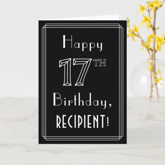 Carte 17e anniversaire : Art Déco Style # 17 & Nom perso (Fleur jaune)