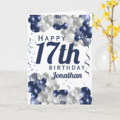 Carte 17e anniversaire Ballons bleus de la Marine (Fleur jaune)