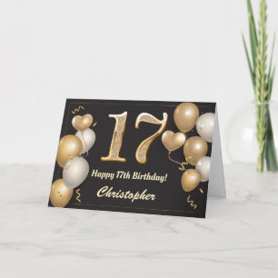 Carte 17e anniversaire Ballons noirs et or Anniversaire