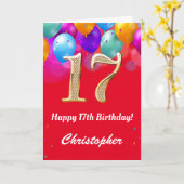 Carte 17e anniversaire Ballons rouges et dorés (Fleur jaune)