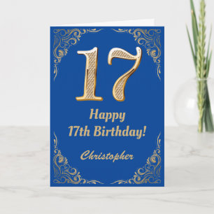 Carte 17e anniversaire Cadre Parties scintillant bleu et
