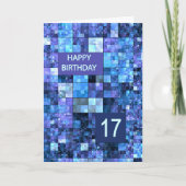 Carte 17e anniversaire, Carrés bleus, (Devant)