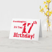 Carte 17e anniversaire de la petite-fille en rouge blanc (Fleur jaune)