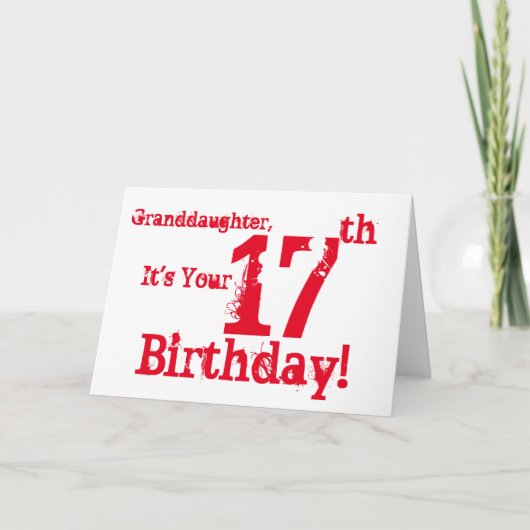 Carte 17e anniversaire de la petite-fille en rouge blanc (Devant)